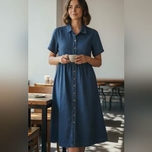 NEW Denim Blue Button-Down Dress.Size S Brand Chou Yotou75% Cotton